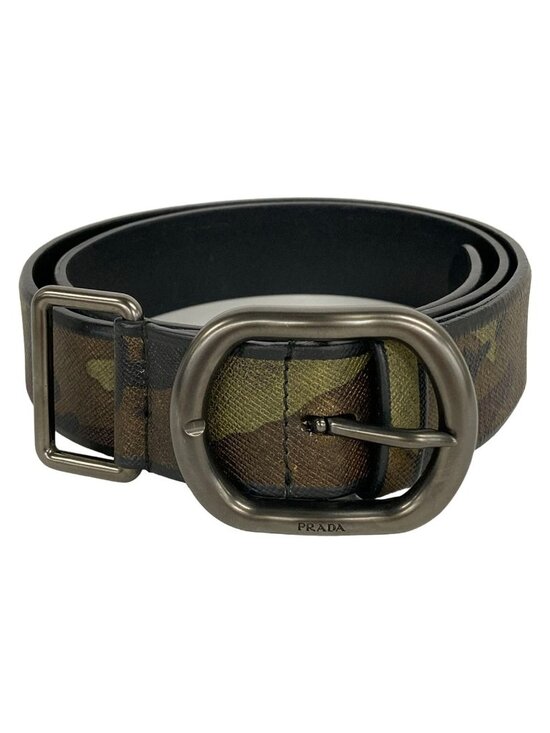 Prada Belt 34 85 Khaki Brown Multi Leather